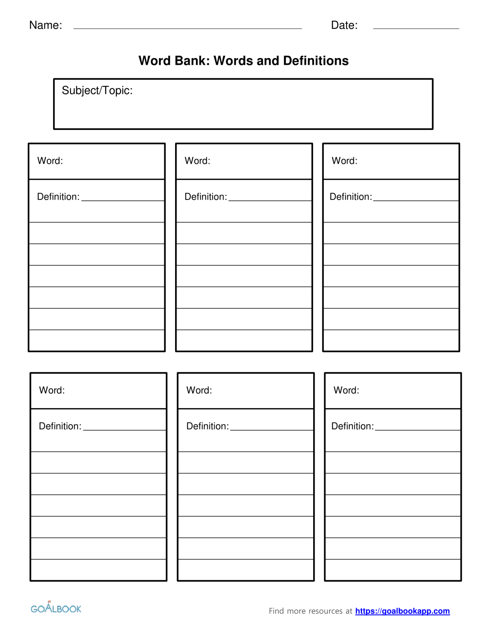 Personal Word Wall Template