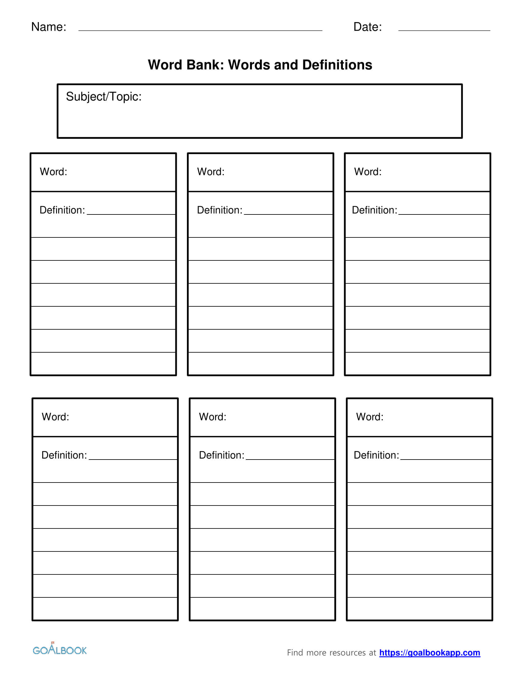 Word Bank | Udl Strategies – Goalbook Toolkit With Regard To Personal Word Wall Template