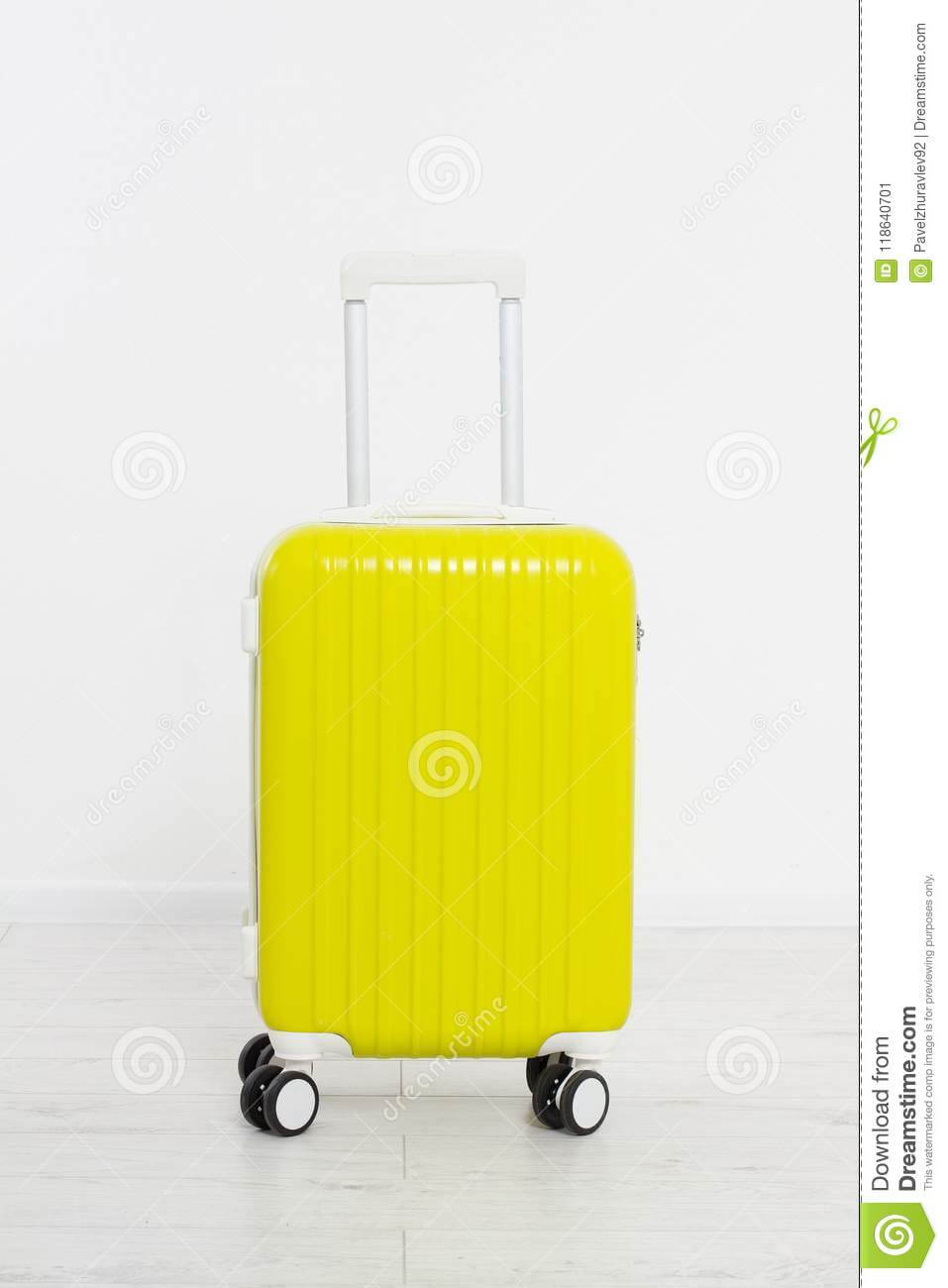 Yellow Suitcase On White Background .summer Holidays. Travel With Regard To Blank Suitcase Template