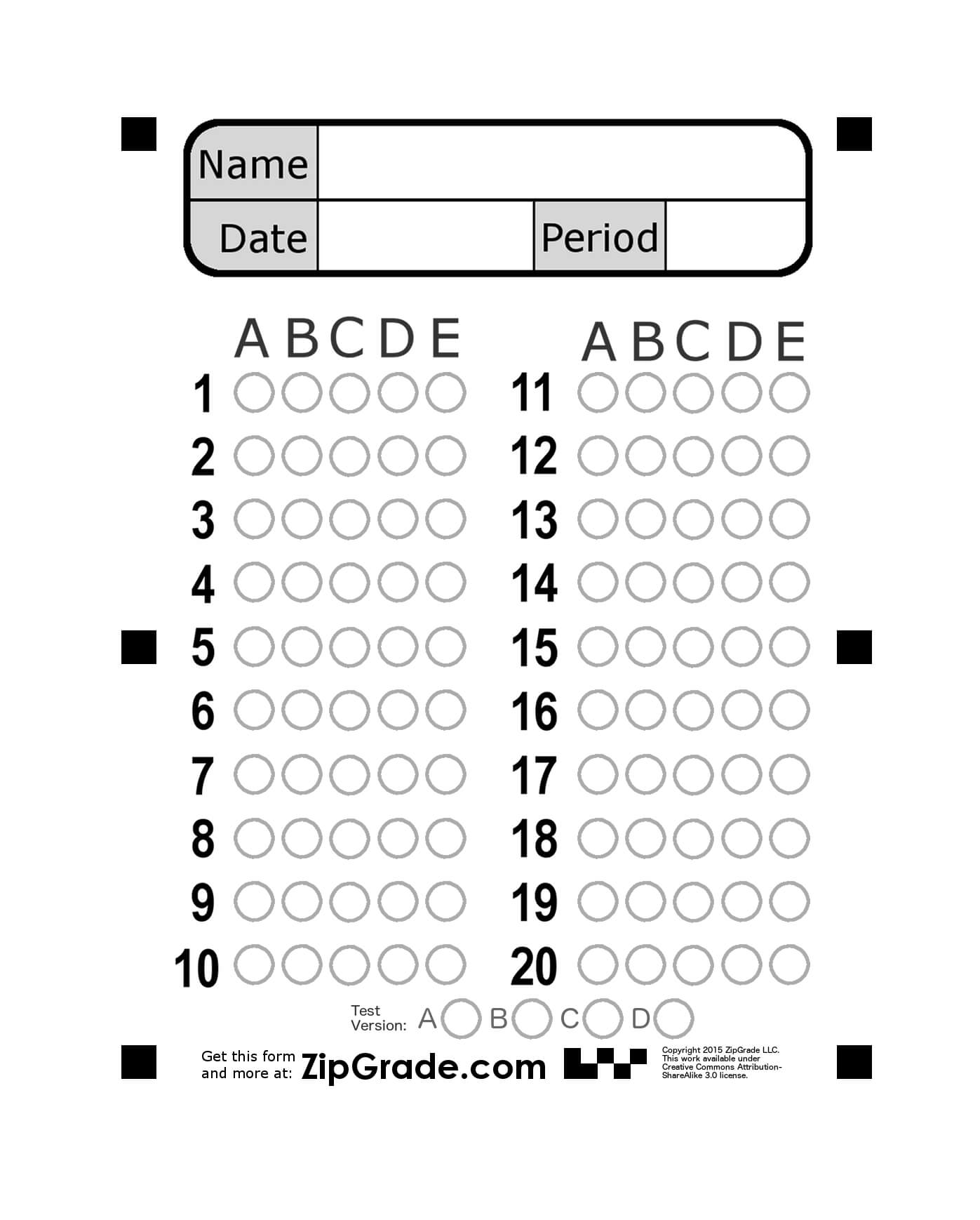 Zipgrade: Answer Sheet Forms With Regard To Blank Answer Sheet Template 1 100